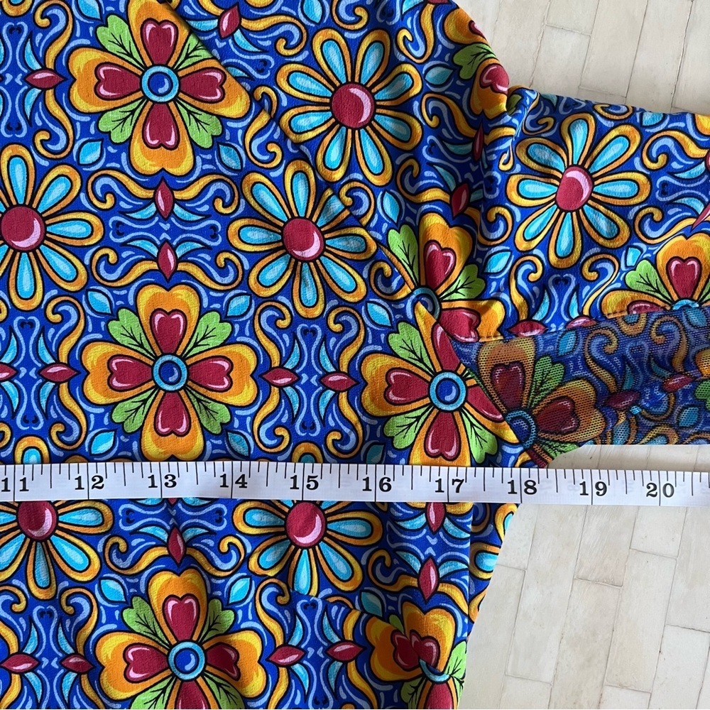 IBKUL Long Sleeve Floral Geometric Print Dress in Blue, Yellow, Red - Picture 8 of 9